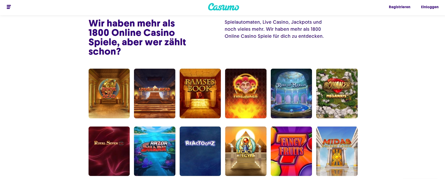 Casumo Casino 1.800 verschiedene Online Spielen